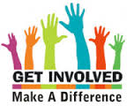 Waving hands. Words say get involved make a difference